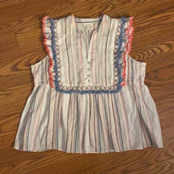 Ella Moss Natalia Striped Fringe Blouse Sleeveless Peplum Top Large - Picture 4 of 7